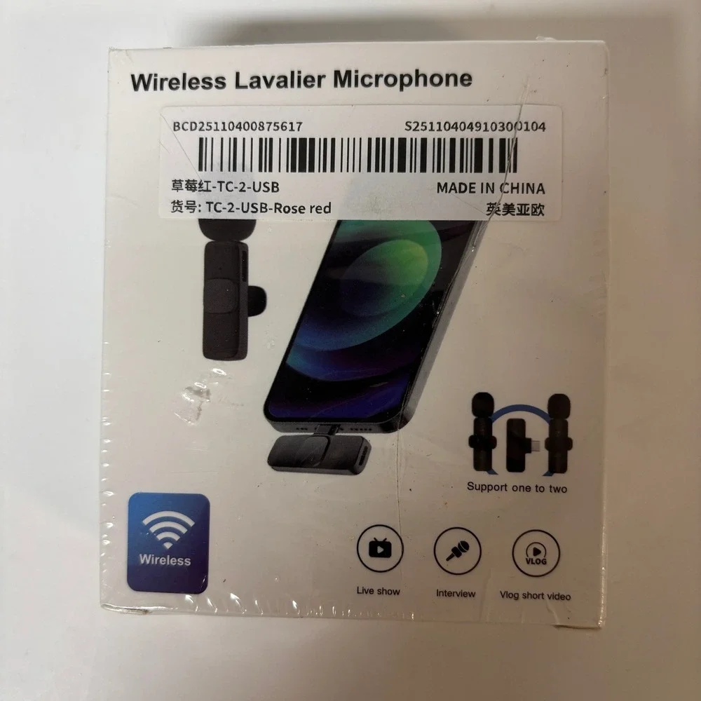 Wireless Lavalier Microphone K9 TC-2-USB Rose Red One to Two Type-C New